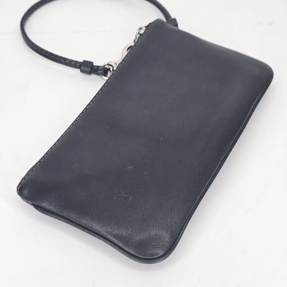 Coach Womens Single Strap Zip Top Pocket Front Wristlet Handbag Black Leather - Picture 7 of 8